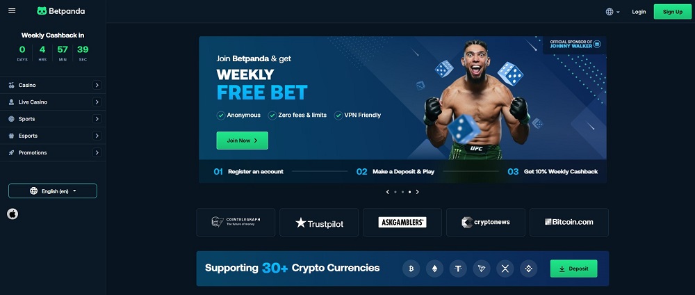 BetPanda Casino homepage screenshot.
